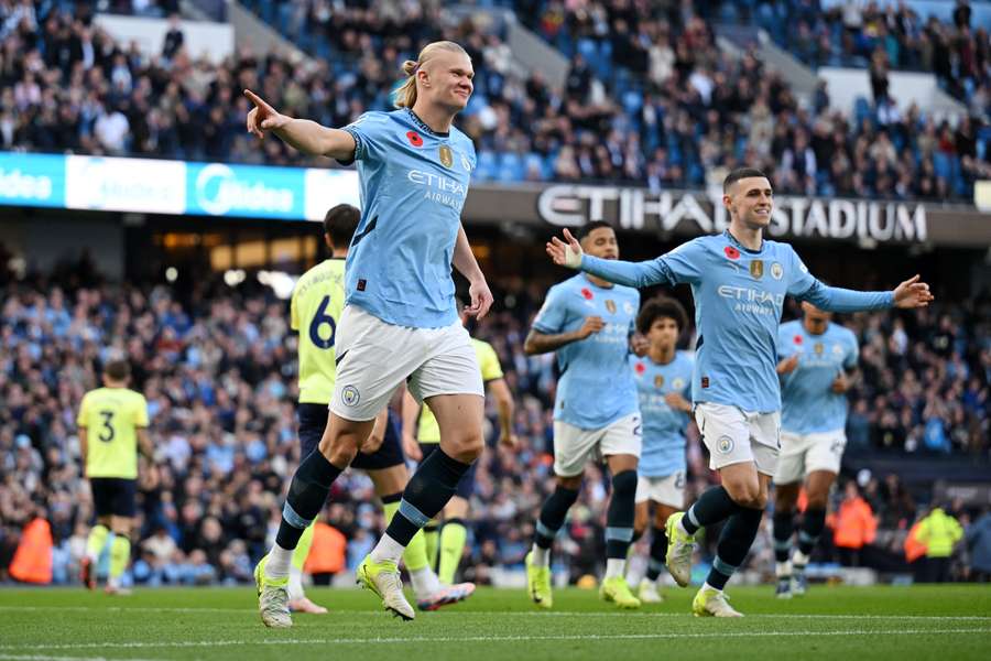 Erling Haaland celebrates giving Man City the lead over Southampton after just five minutes