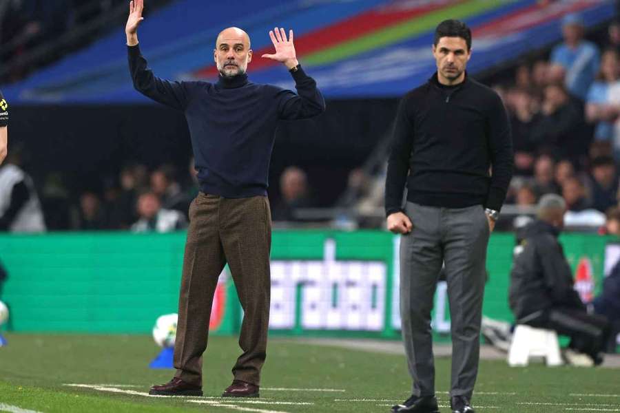 Pep Guardiola and Mikel Arteta at the Carabao Cup Final 