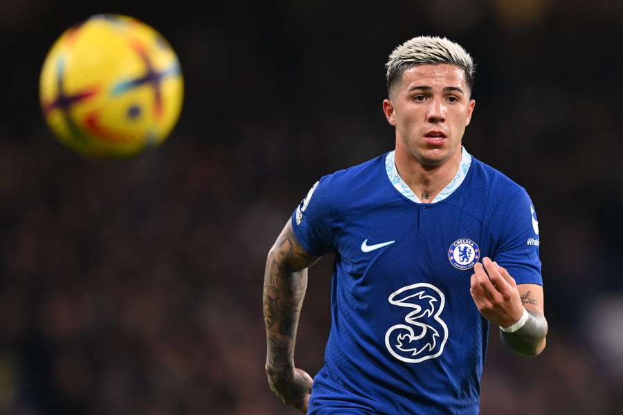 Chelsea's Argentinian midfielder Enzo Fernandez runs on the pitch during the English Premier League football match between Chelsea and Fulham 