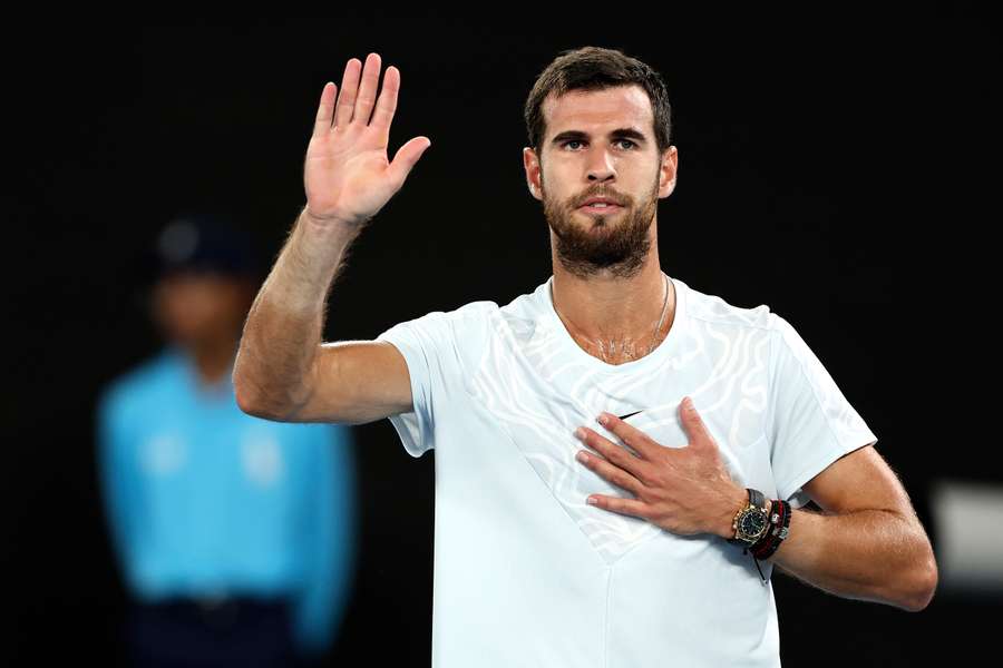 Russia's Karen Khachanov celebrates victory against USA's Sebastian Korda Russia's Karen Khachanov celebrates victory against USA's Sebastian Korda