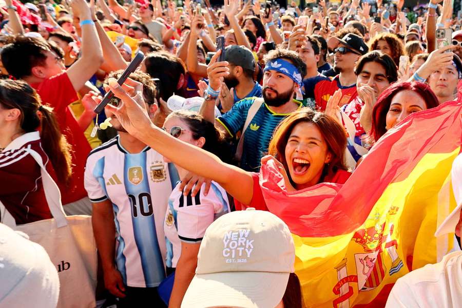 Fans in New York City watching the 2026 World Cup final