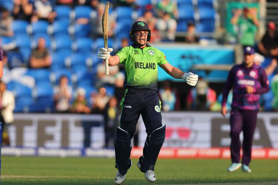 Ireland's Curtis Campher celebrates victory against Scotland at the T20 World Cup 2022