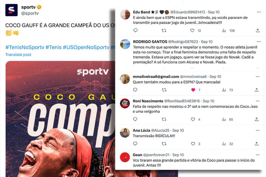 Comentários em tuíte do SporTV sobre a final