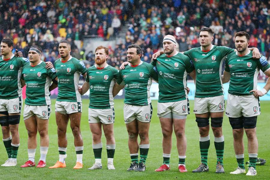 London Irish line up at the Gtech Community Stadium against the Exeter Chiefs