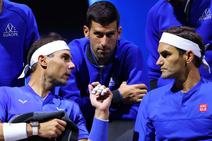 De "grote drie" - vlnr Nadal, Djokovic, Federer
