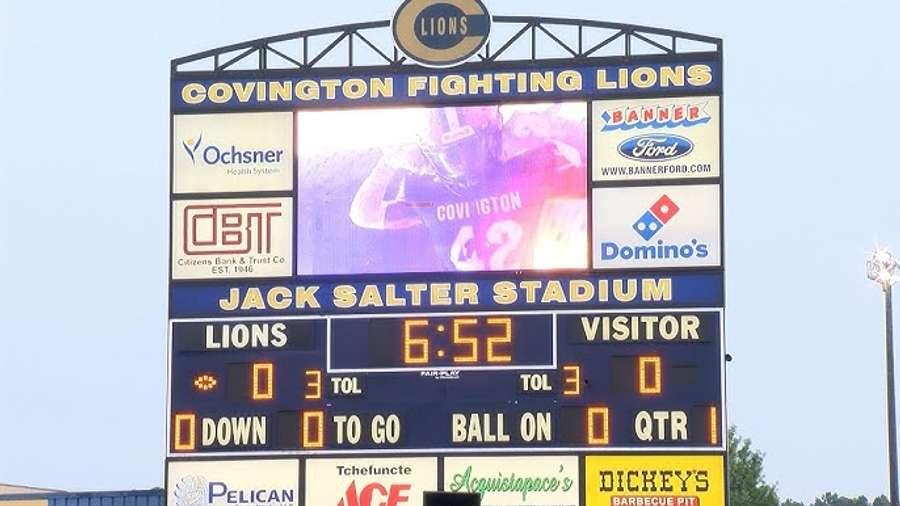 L’écran du Jack Salter Stadium, domicile des Covington Lions High