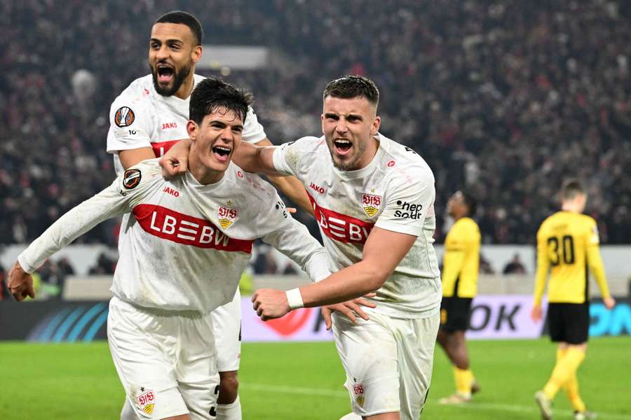 Stuttgart's players celebrate their winning goal