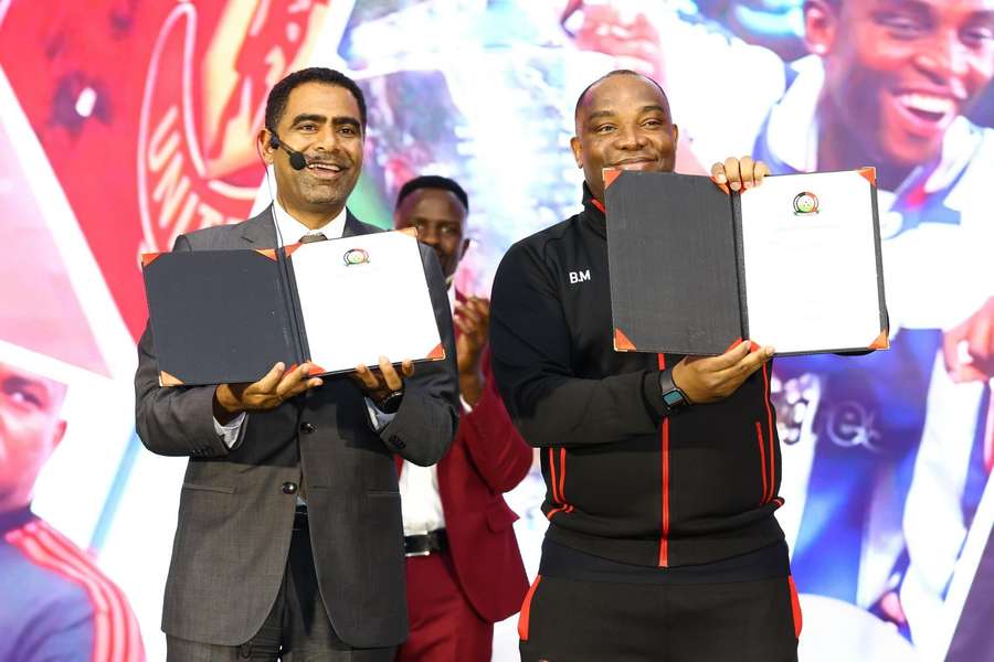 Kenya manager Benni McCarthy with the FKF president