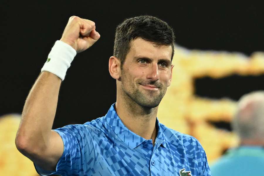 Serbia's Novak Djokovic celebrates after victory against Australia's Alex De Minaur