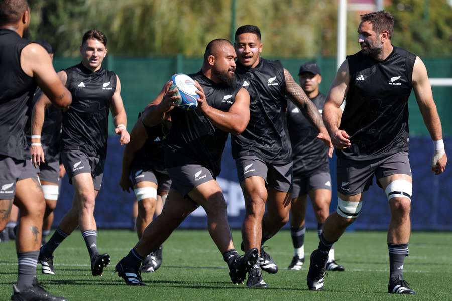 The All Blacks take part in a final training session ahead of their opening World Cup match tomorrow