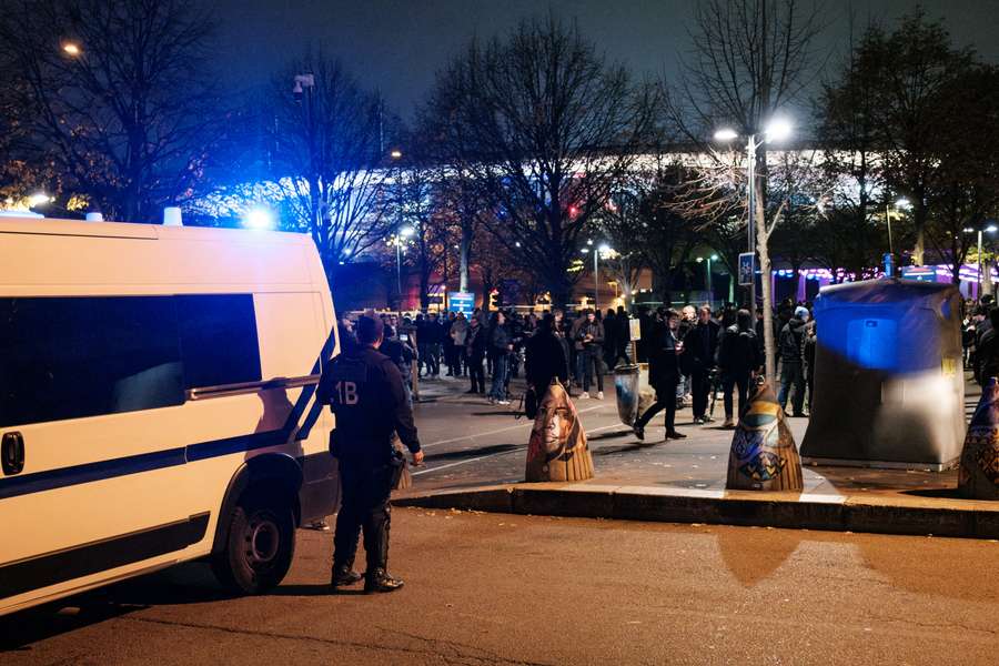 Police watch over the Stade de France ahead of France's clash with Israel