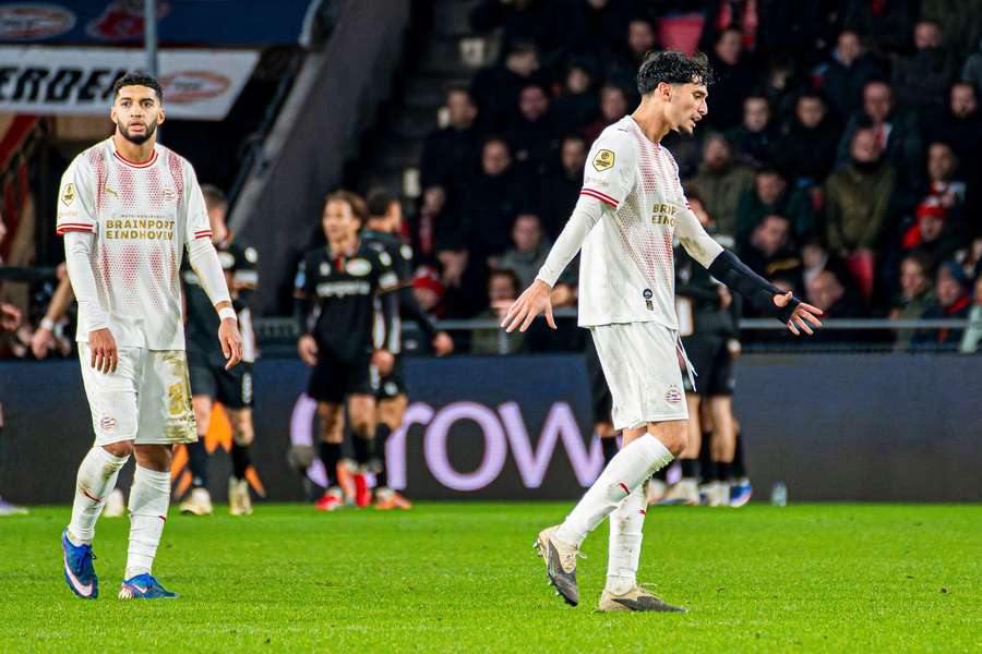 Ismael Saibari (L) and Ricardo Pepi sulk after PSV conceded another goal against NEC Ismael Saibari (L) and Ricardo Pepi sulk after PSV conceded another goal against NEC