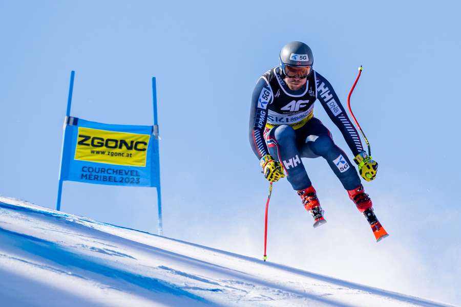 Norway's Aleksander Aamodt Kilde competes during the Men's Super-G event of the FIS Alpine Ski World Championship 2023
