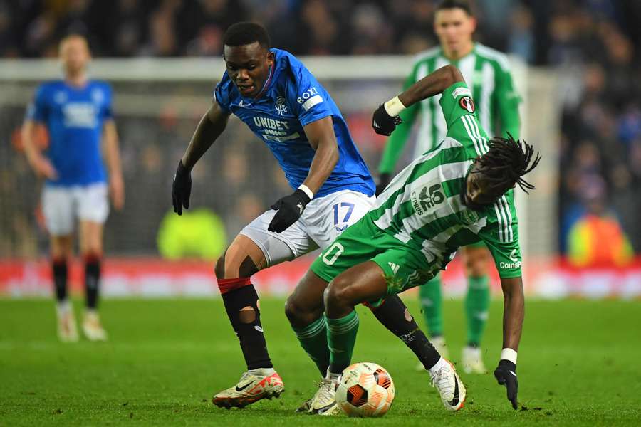 Rangers' Rabbi Matondo vies with Aris Limassol's Steeve Yago