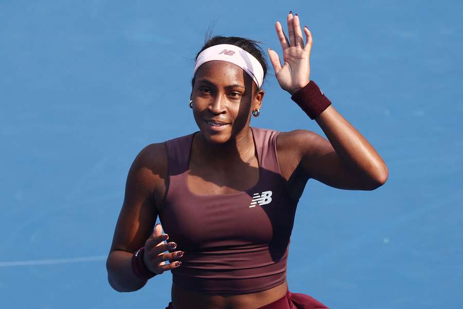 Coco Gauff celebrates winning her second-round match against Camila Osorio Coco Gauff celebrates winning her second-round match against Camila Osorio