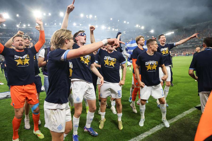 Club Brugge players celebrate winning the Jupiler Pro League for the 20th time. Club Brugge players celebrate winning the Jupiler Pro League for the 20th time.
