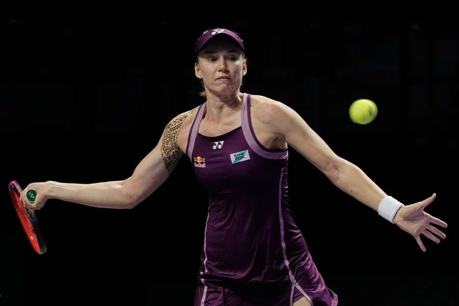 Jelena Rybakinová během Turnaje mistryň v Rijádu. Jelena Rybakinová během Turnaje mistryň v Rijádu.