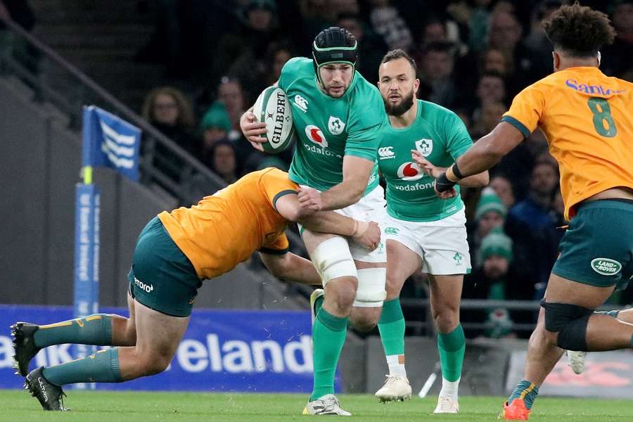 Ireland's Caelan Doris runs with the ball during the match against Australia