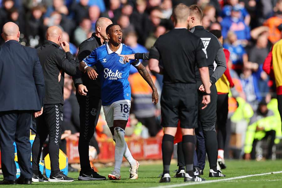 Ashley Young of Everton reacts as he is sent off after being shown a red card