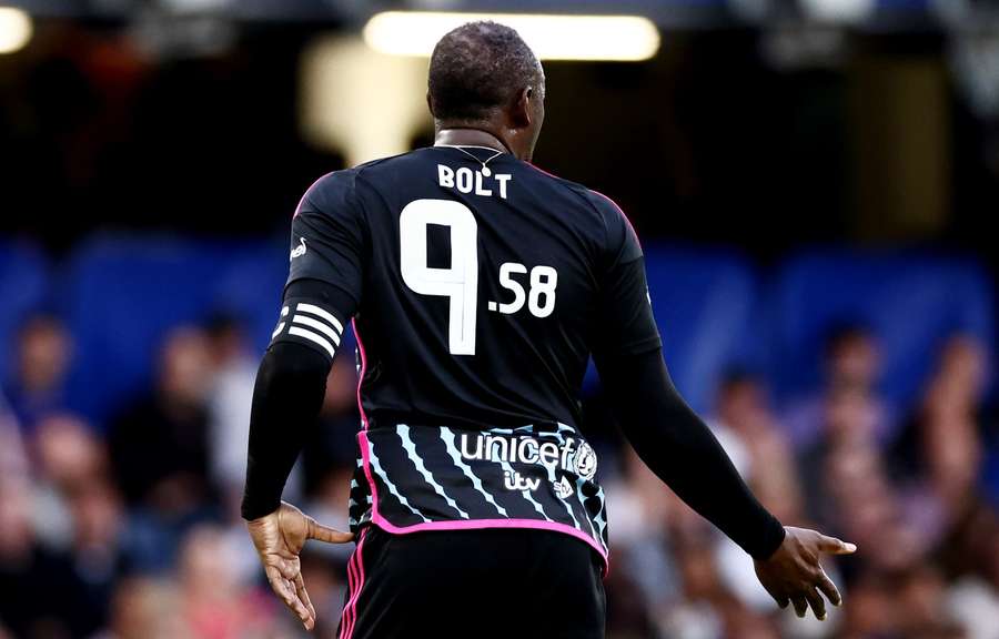 Usain Bolt in his Soccer Aid shirt