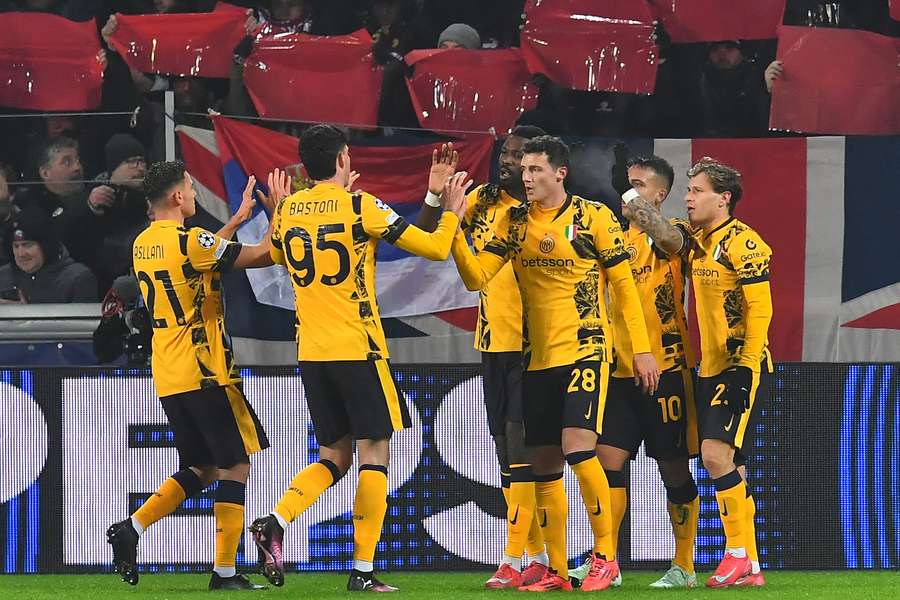 Inter Milan players celebrate their goal