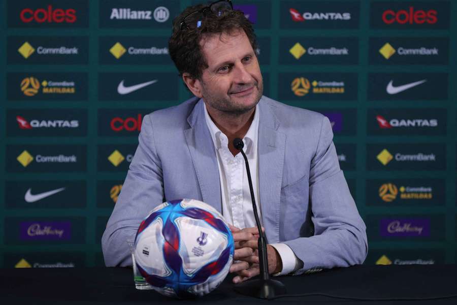 Matildas head coach Joe Montemurro speaks to reporters in Sydney on Thursday.