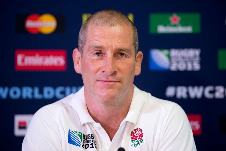 Taken on October 11, 2015 then England's head coach Stuart Lancaster attends a press conference