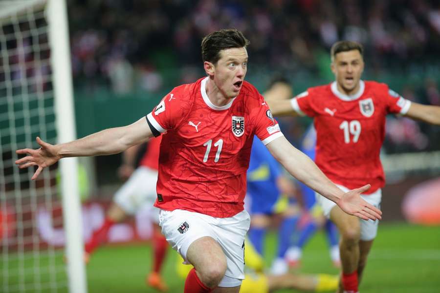 Michael Gregoritsch (l.) und Christopher Baumgartner (r.) bejubeln das einzige Österreich-Tor. Michael Gregoritsch (l.) und Christopher Baumgartner (r.) bejubeln das einzige Österreich-Tor.