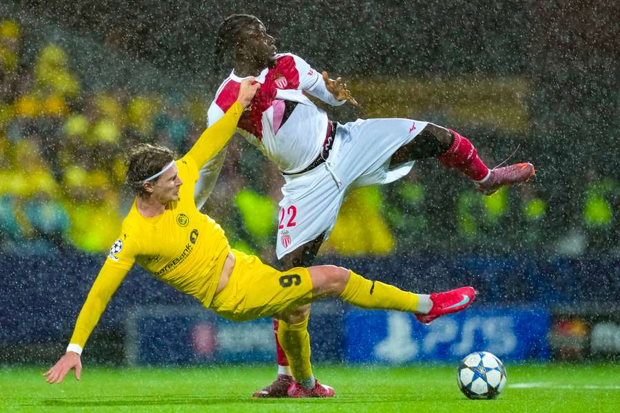 Bodo/Glimt's Kasper Waarst Hogh and Monaco's Mohammed Salisu vie for the ball Bodo/Glimt's Kasper Waarst Hogh and Monaco's Mohammed Salisu vie for the ball