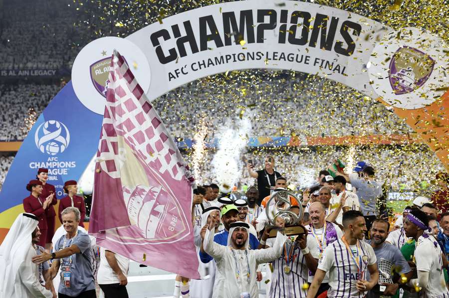 Al Ain players celebrate after winning the 2024 AFC Champions League final