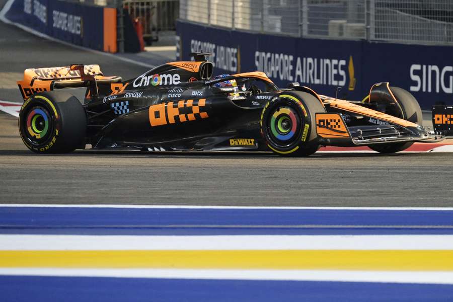 McLaren's Oscar Piastri in action during practice in Singapore