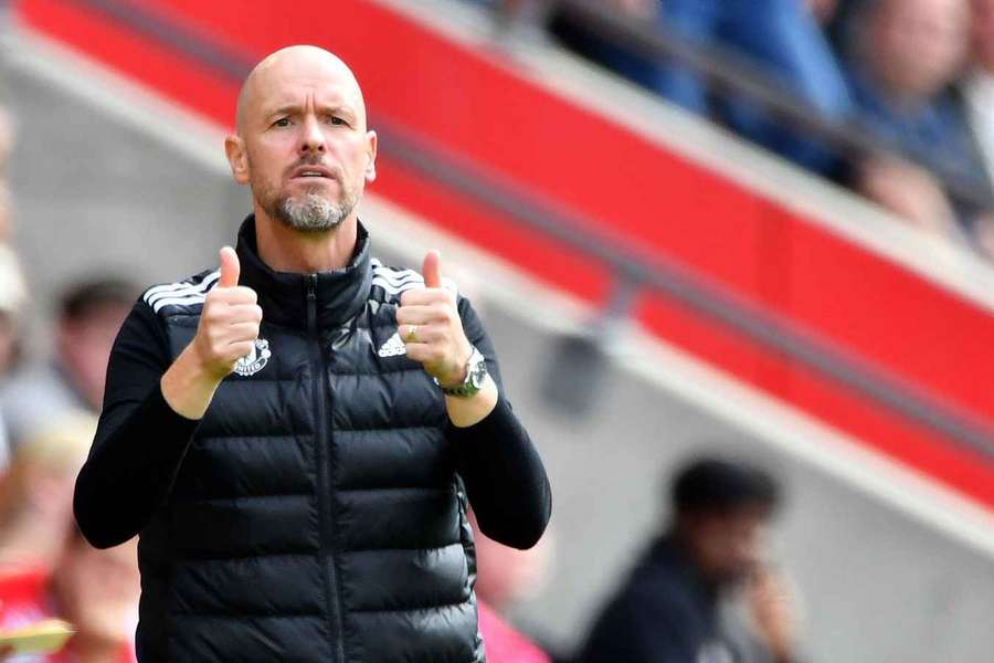 Manager of Manchester United Erik ten Hag gives the thumbs up