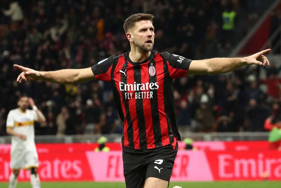 Niclas Füllkrug del Milan esulta dopo il gol segnato al Lecce