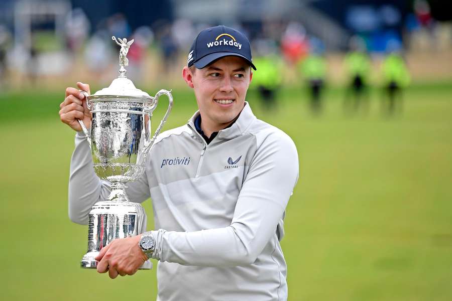 Matthew Fitzpatrick poses with the US Open Championship Trophy