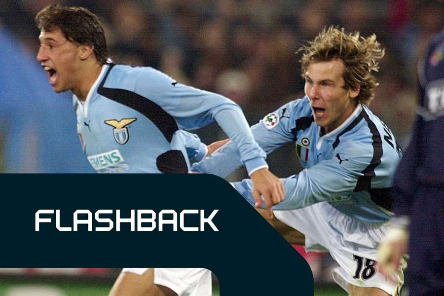 L'esultanza di Crespo e Nedvěd durante Lazio-Juventus, 18 marzo 2001