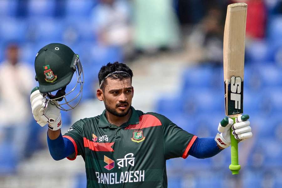 Najmul Hossain Shanto celebrates his first ODI century since 2024