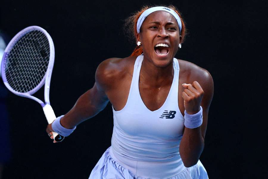 Gauff celebrates win Gauff celebrates win