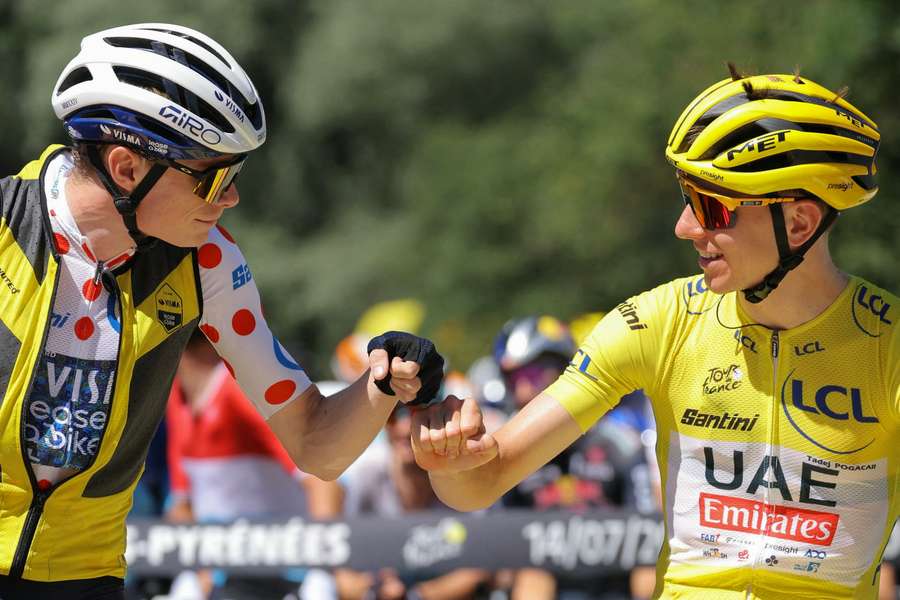 Pogacar (R) and Vingegaard had crisps thrown at them at the Tour de France