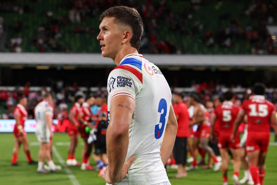 A dejected Hugo Savala looks on after England's 30-12 loss to Tonga. A dejected Hugo Savala looks on after England's 30-12 loss to Tonga.