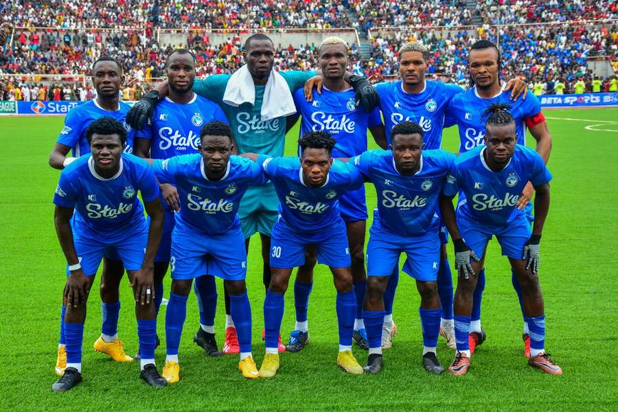 Enyimba players before The Nigeria Premier Football League match with Rangers International in June 2024