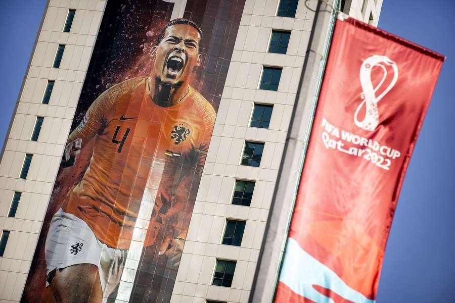 Virgil van Dijk adorns a building in Qatar ahead of the World Cup