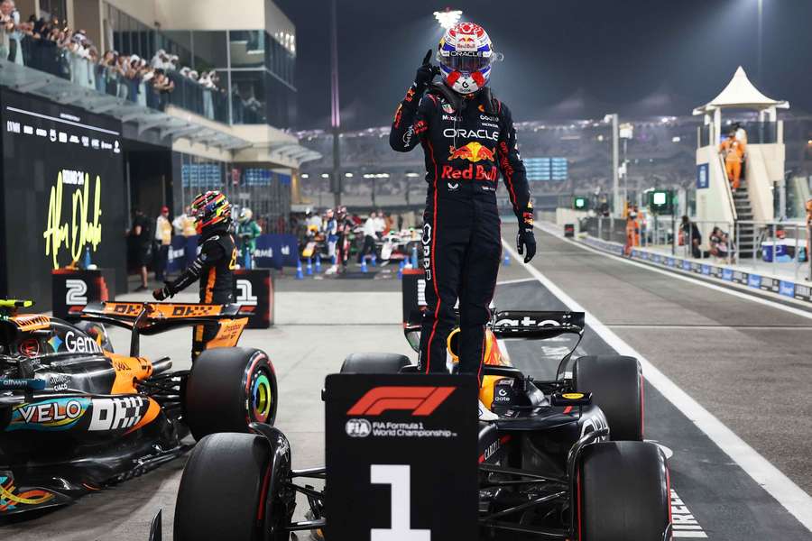 Max Verstappen celebrates after topping qualifying in Abu Dhabi Max Verstappen celebrates after topping qualifying in Abu Dhabi