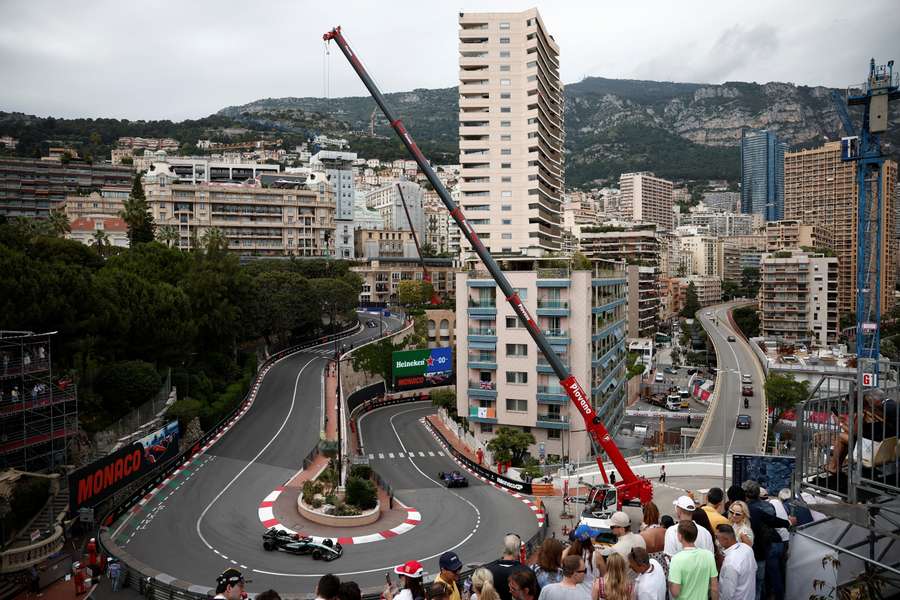 General view of Mercedes' Lewis Hamilton during practice in Monaco