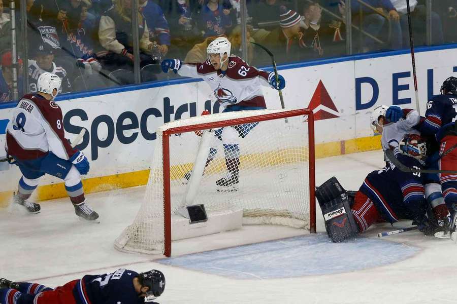 Lehkonen and Makar celebrate
