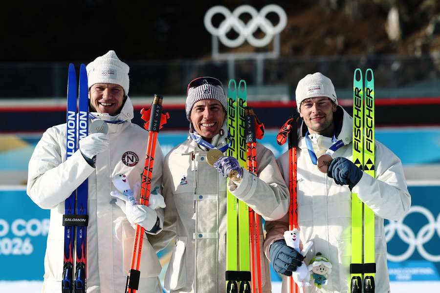 Víťazné pódium po šprinte. Víťazné pódium po šprinte.