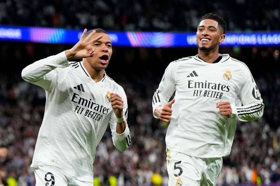 Mbappe festeggia il suo terzo gol con Bellingham