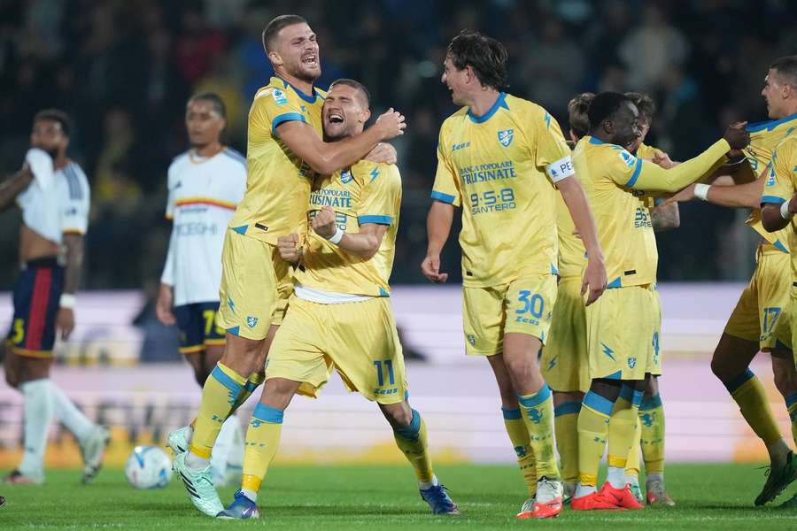 Frosinone's Daniel Birligea celebrates with teammates Frosinone's Daniel Birligea celebrates with teammates