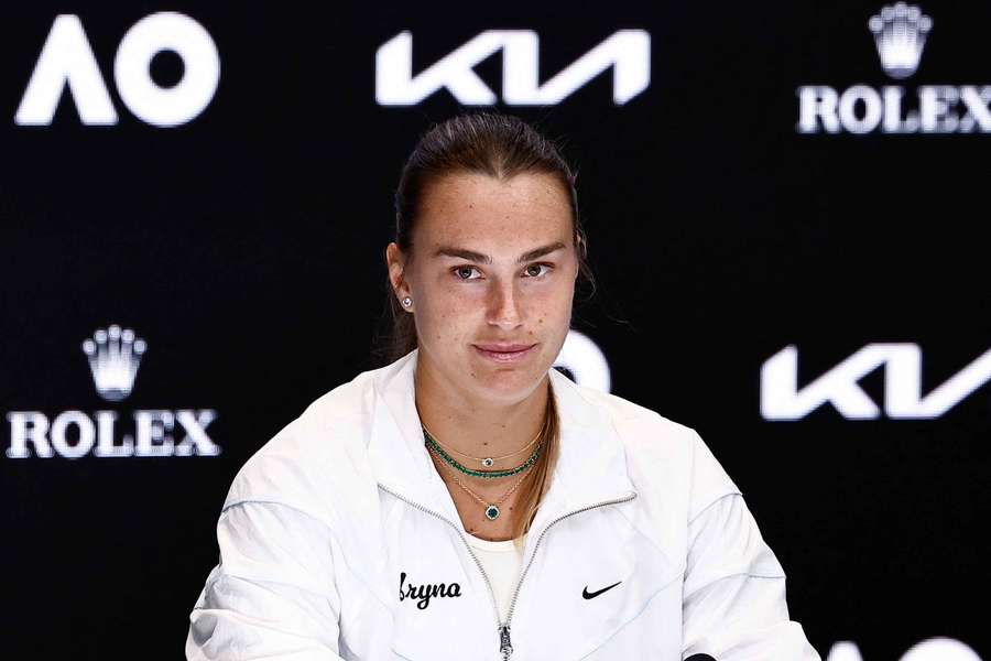 Sabalenka speaking to the press