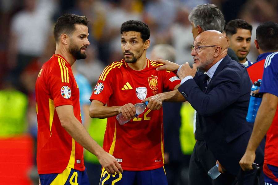 Spain coach Luis de la Fuente (right) with his players