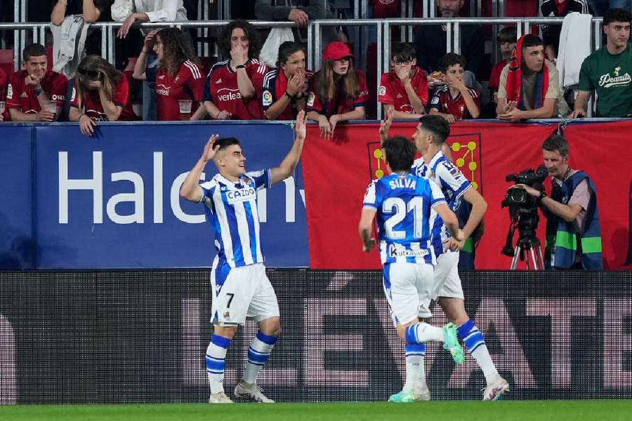 Real Sociedad players after the first goal went in